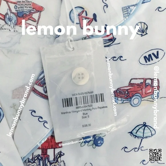 Roller Rabbit Martha’s Vineyard Monkey Short Sleeve Polo Pajamas Blue Small NWT
